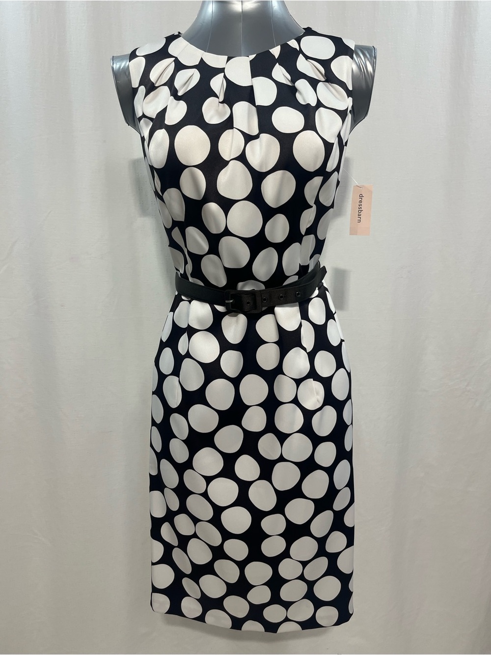dressbarn Black and White Polka Dot Sleeveless Midi Dress party dressy work 1660